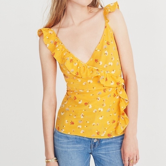 Madewell Tops - Madewell Silk Wrap Cami Top Painted Carnations Orange Marigold Tangerine
